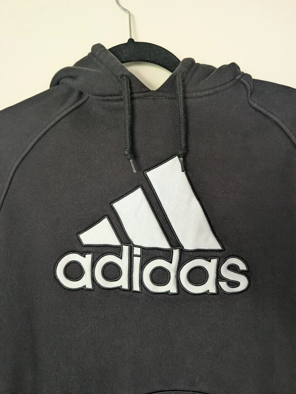 adidas Black Hoodie with White Trefoil-Style Logo